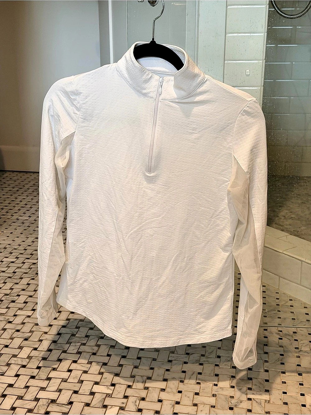 IBKUL Solid Long Sleeve Zip Mock Neck Shirt White XS